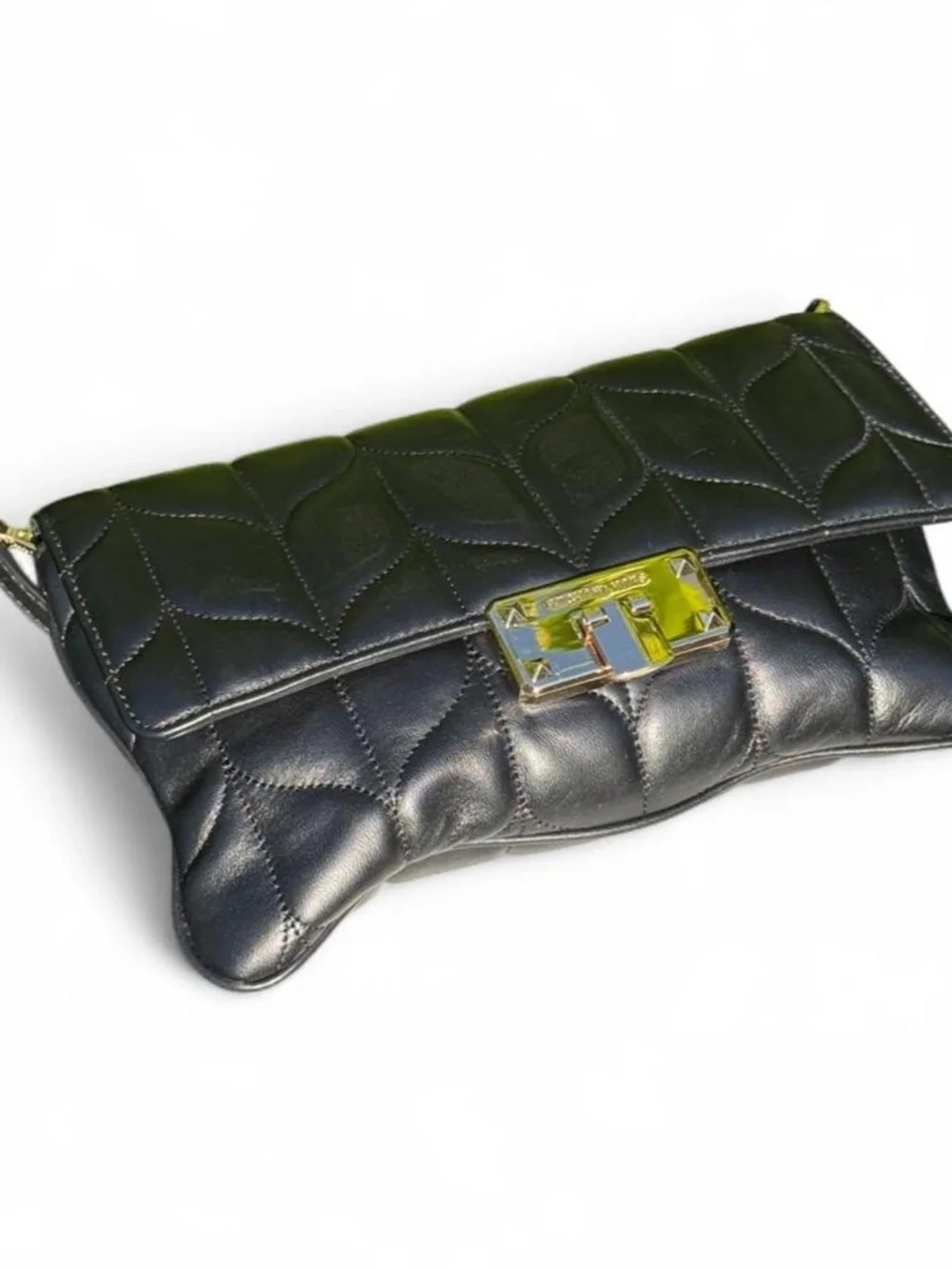 NWT Michael Kors Peyton Black Clutch Bag w/ Removable Strap Large 12